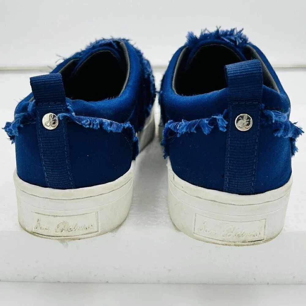 Sam Edelman Womens Levine Satin Fringe Elastic Slip-On Sneakers Blue Size 6.5
